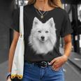 日本スピッツ 犬 モチーフ ペットアート 青い目 日本スピッツ Tシャツ 彼女への贈り物