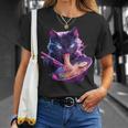 日本美術 ラーメン 猫 忍者 シンセウェーブ スタイル サムライキャット Tシャツ 彼女への贈り物