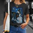 星月夜のパピヨン 絵画 犬 お母さん お父さん Tシャツ 彼女への贈り物