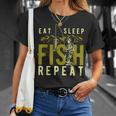 漁師のために睡眠魚を繰り返し面白い引用を食べる Tシャツ 彼女への贈り物