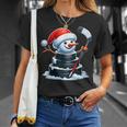漫画 アイスホッケーパック 雪だるま サンタ帽子付き クリスマス Tシャツ 彼女への贈り物