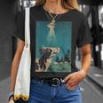 牛とufo ヴィンテージ 面白い アート レトロ グラフィック Tシャツ 彼女への贈り物