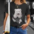 犬好きの方へのギフト サモエド ポケットに入った面白い犬の顔 Tシャツ 彼女への贈り物
