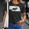 狩猟ヘラジカまたはワピティ ネブラスカ地図アートハンター Tシャツ 彼女への贈り物