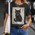 猫 鬼 ハロウィン 日本 ミニマリスト 墨絵 浮世絵風 Tシャツ 彼女への贈り物