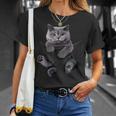 猫好き ブリティッシュショートヘア ポケット入り 面白い子猫 Tシャツ 彼女への贈り物