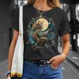 美しいルナゴールドドラゴン フローラルアートノボー Tシャツ 彼女への贈り物