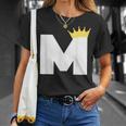 英文字 M 大文字 アルファベット モノグラム イニシャル キング クイーン クラウン Tシャツ 彼女への贈り物