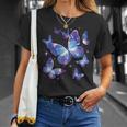 青と紫の模様の蝶たち 昆虫プリント Tシャツ 彼女への贈り物