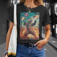 面白いレトロな日本の怪獣モンスターカワウソの自撮り写真東京ufo Tシャツ 彼女への贈り物
