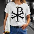 Chi Rho クリスチャン ゴッド アルファ オメガ イエスキリスト キリスト教 Tシャツ 彼女への贈り物