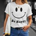 Be Happy Groovy スマイルフェイス かわいい ハッピーピース スマイルフェイス Tシャツ 彼女への贈り物