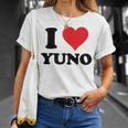 I Heart Yuno ファーストネーム I Love パーソナライズ Tシャツ 彼女への贈り物