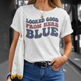 Looked Good From Here Blue Softball Mama Mom Game Day T-Shirt Gifts for Her