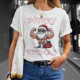 Merry Fitmas クリスマス フィットネス アグリークリスマス スウール サンタ 長袖tシャツ Tシャツ 彼女への贈り物