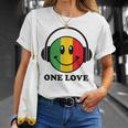 One Love ラスタ レゲエ 音楽 ヘッドホン スマイルフェイス ラスタファリ Tシャツ 彼女への贈り物