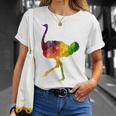 Ostrich African ダチョウ Animal Watercolor Graphic Tシャツ 彼女への贈り物