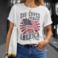 She Loves Jesus And America Too Usa Flag 4Th Of July T-Shirt Gifts for Her