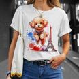 かわいい フランス パリ エッフェル塔 トイプードル パリ ジャンプ 子犬 Tシャツ 彼女への贈り物