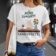 より多くのスパゲッティ、より少ないアップセッティ、イタリア料理 猫愛好家 Tシャツ 彼女への贈り物