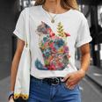 カラフル 花 猫 Tシャツ 彼女への贈り物
