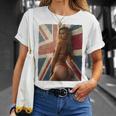 セクシーガールグラフィックtシャツ 「ホットピンナップガール&イギリスの旗」 長袖tシャツ Tシャツ 彼女への贈り物