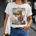 ダックスフンド 犬 筋トレ ウェイトリフティング ダンベル付き Tシャツ 彼女への贈り物