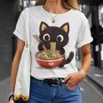 ヌードルキャット黒猫ラーメンデザイン Tシャツ 彼女への贈り物