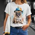 パグ、スナップバック キャップ、犬、カラフル、面白い、動物プリント Tシャツ 彼女への贈り物