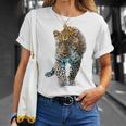 ヒョウ アニマルプリント モチーフ 描画 ポートレート ヒョウ Tシャツ 彼女への贈り物
