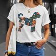 ラブラドゥードルやゴールデンドゥードルのママのためのフローラルドッグシルエット Tシャツ 彼女への贈り物