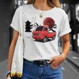 レトロな赤いミニトラックと日本の夕日。 長袖tシャツ Tシャツ 彼女への贈り物