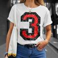 数字 3 ヴィンテージブラック&レッド Tシャツ 彼女への贈り物