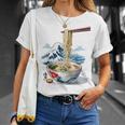 日本の麺スープ ラーメン 浮世絵 日本波 ヴィンテージ Tシャツ 彼女への贈り物