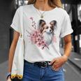 桜 水彩パピヨン Tシャツ 彼女への贈り物