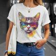 猫 動物 抽象 モチーフ サングラス イラスト アート ネコ Tシャツ 彼女への贈り物
