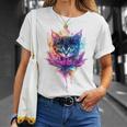 猫 花 カラフル かわいい アート 動物好き グラフィック 猫 Tシャツ 彼女への贈り物