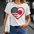 米国 アメリカ 日本 ハートフラッグ 二重国籍。 Tシャツ 彼女への贈り物