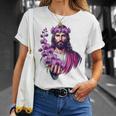 紫の蘭を持つイエス Tシャツ 彼女への贈り物