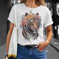 花柄 水彩 虎 花 王冠 虎好き Tシャツ 彼女への贈り物