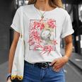 赤いクモのユリの花 日本の頭蓋骨 オタクのバックプリント Tシャツ 彼女への贈り物