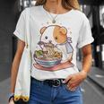 面白いモルモット 箸でラーメンを食べる アニメ 長袖tシャツ Tシャツ 彼女への贈り物
