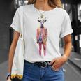 鹿 人間 アート カラフル 動物 絵画 グラフィック 鹿 Tシャツ 彼女への贈り物