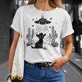 黒猫 カウボーイハット ウェスタン Ufo エイリアン 面白い かわいい Tシャツ 彼女への贈り物