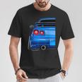 Blue Gt R 34 Jdm スカイラインスタンス カー ドリフトレーシング Tシャツ 面白い贈り物