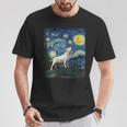 Bull Terrier Howling Moon Noche Estrelladaan Gogh Divertido Cuello Camiseta unisex Regalos divertidos