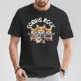 Corgis Rock かわいいコーギー犬トリオ ロックアウト ギターを弾く Tシャツ 面白い贈り物
