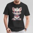 Gatito Patriótico Con Gafas Rojo Blanco Azul Camiseta unisex Regalos divertidos