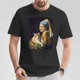 Girl With A Pearl Earring And A Cat 名画パロディ アート猫 Tシャツ 面白い贈り物