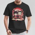Kawaii Japonés Parejasamurai Ninja Gatos Guerrero Arte Camiseta unisex Regalos divertidos
